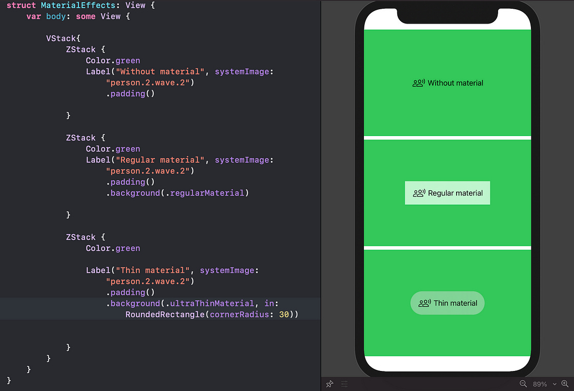 SwiftUI Material — background blur