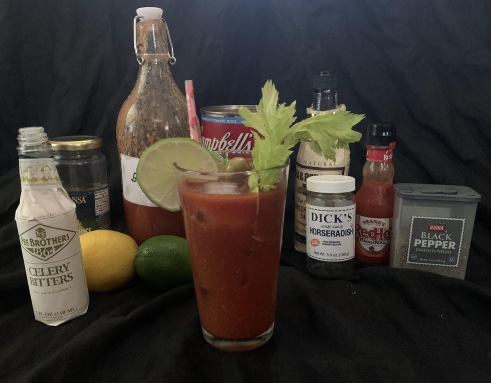 Ingredient shot. This Bloody Mary vanished mysteriously after this photo was taken. 