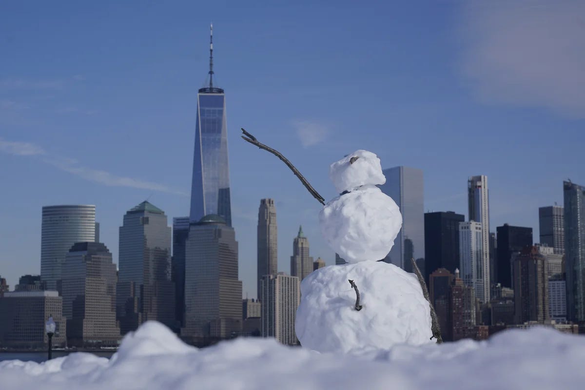 An image from the distant past, when it actually snowed enough to make a snowman in NYC