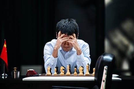 Ding Liren has a think during Sunday’s tiebreakers.