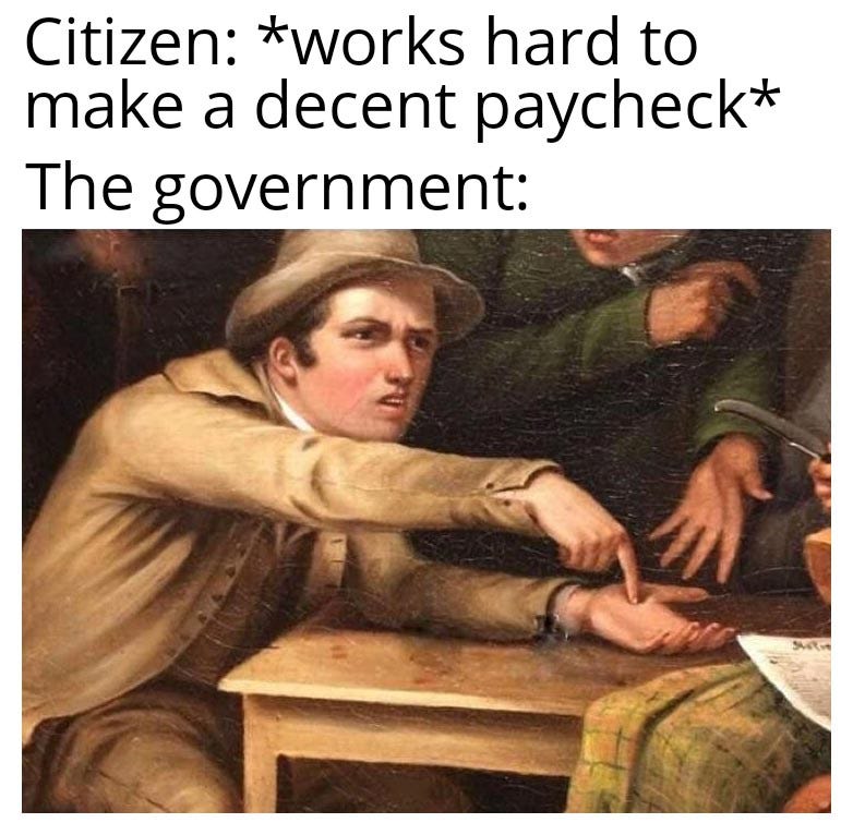 r/memes - Citizen: *works hard to make a decent paycheck* The government: Suee