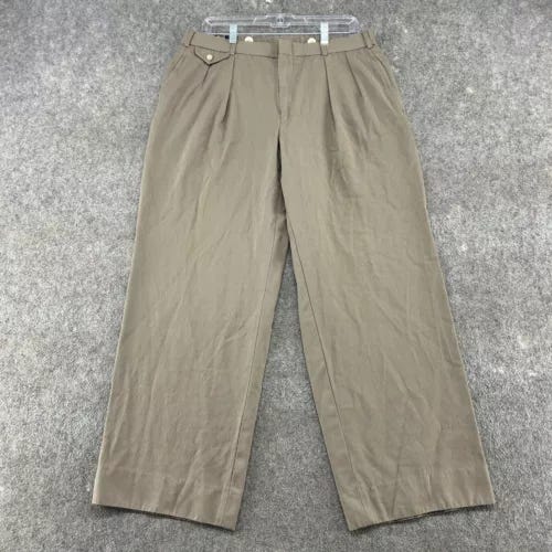 VINTAGE Polo Ralph Lauren Pants Men 34x29 Brown Chino Wide Leg Pleated Wool 80s - Picture 1 of 9