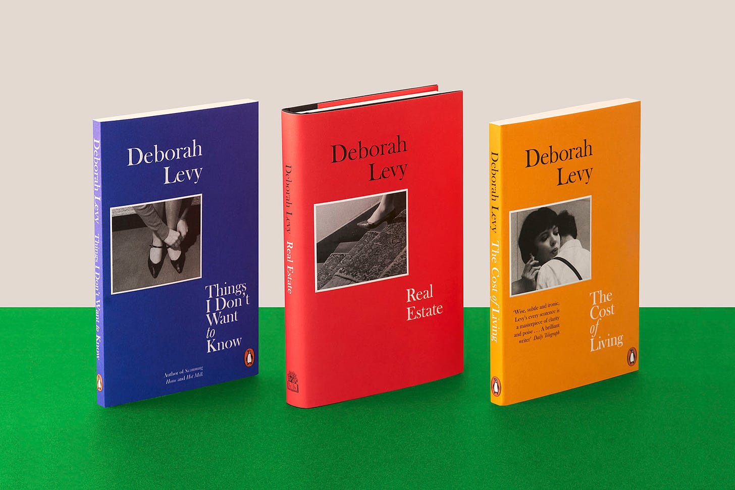 Deborah Levy's 'living autobiography' trilogy. Image: Stuart Simpson / Penguin.