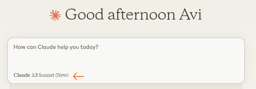 screenshot of Claude's user interface showing the upgraded 3.5 Sonnet model with a "New' label in parentheses.