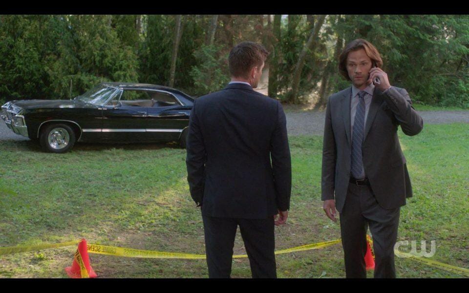 Sam Dean Winchester at crime scene for Atomic Monsters