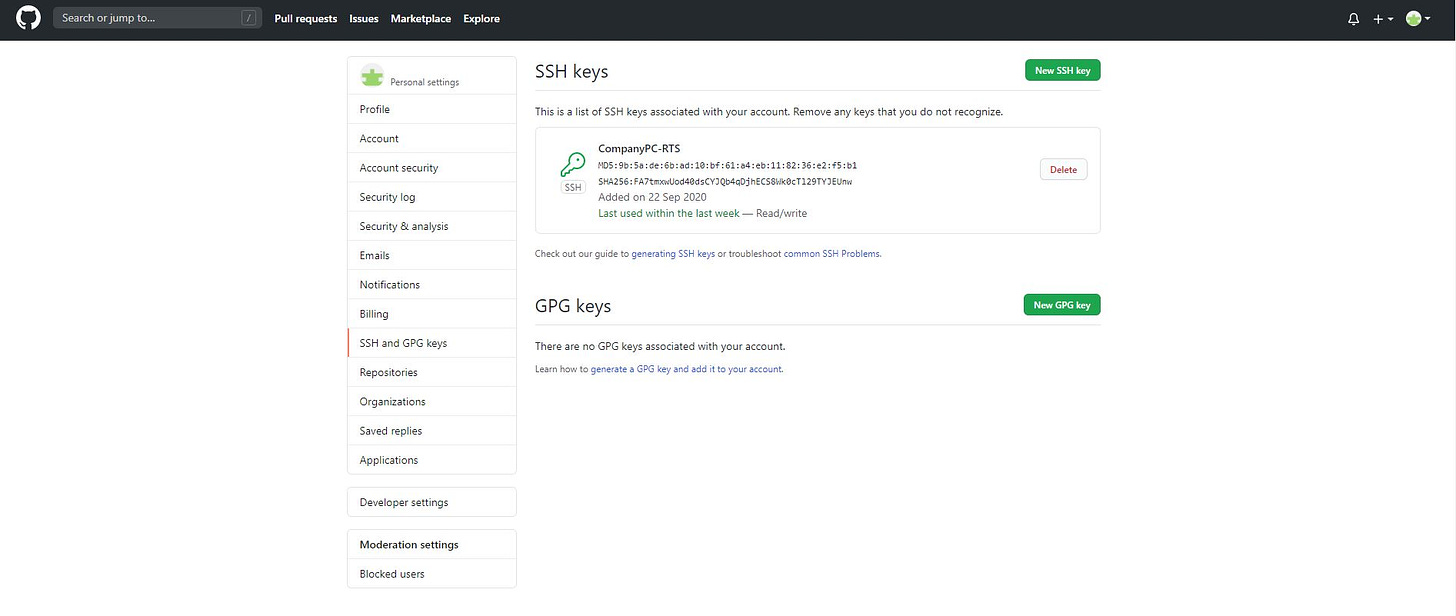 GitHub SSH Settings