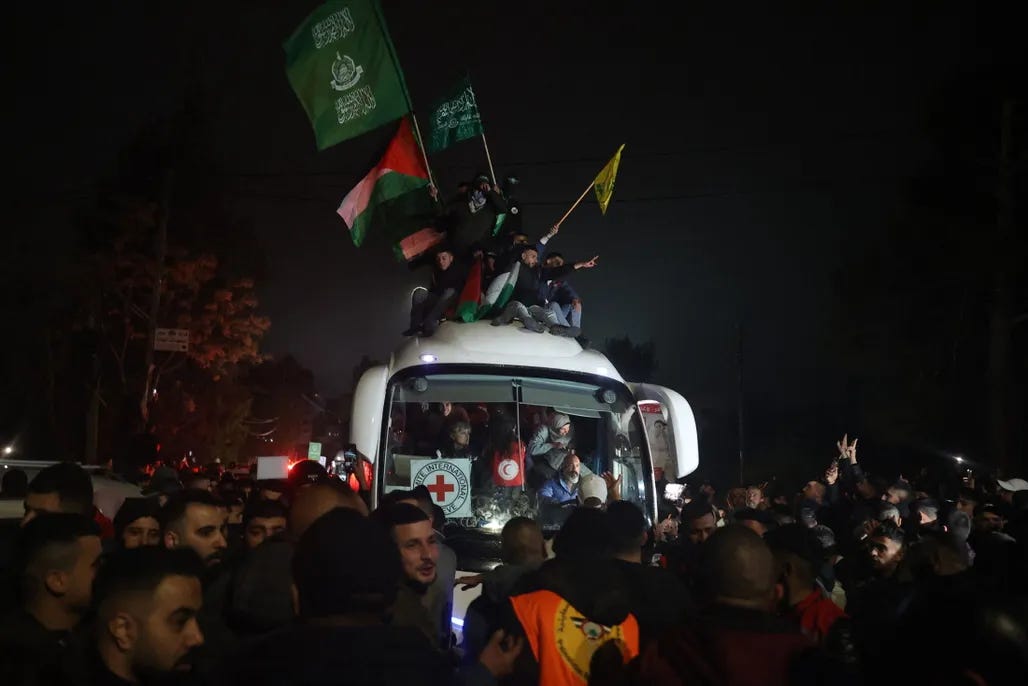 Palestinians celebrate the release of prisoners near Ramallah this week.