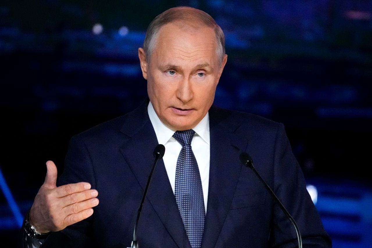 Russian President Vladimir Putin gestures as he delivers a speech during a plenary session at the Eastern Economic Forum in Vladivostok, Russia September 3, 2021. Alexander Zemlianichenko/Pool via REUTERS