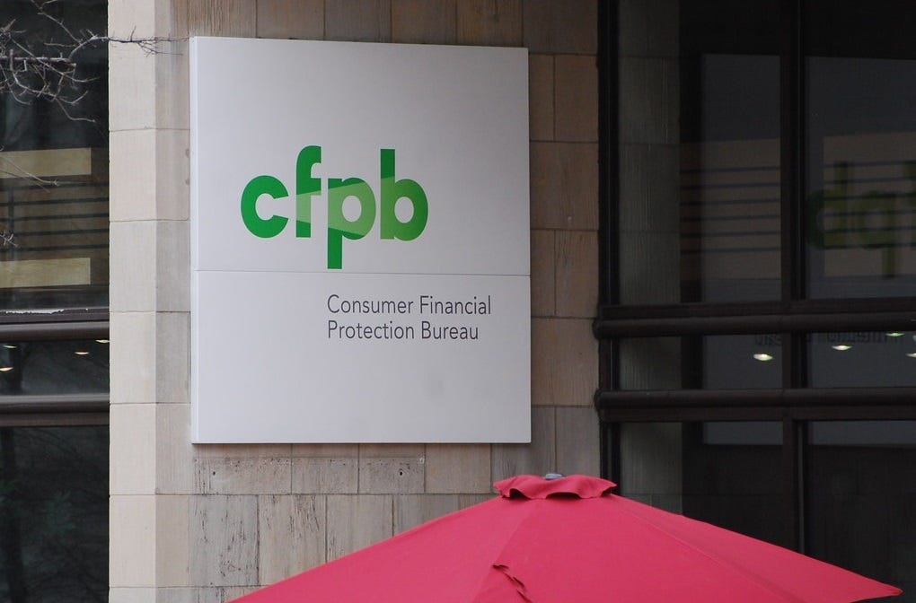 Photo of the Consumer Financial Protection Bureau's logo, the letters 'cfpb' in lower case, with a stylized ray of 'light' shining from the 'c' across the other letters