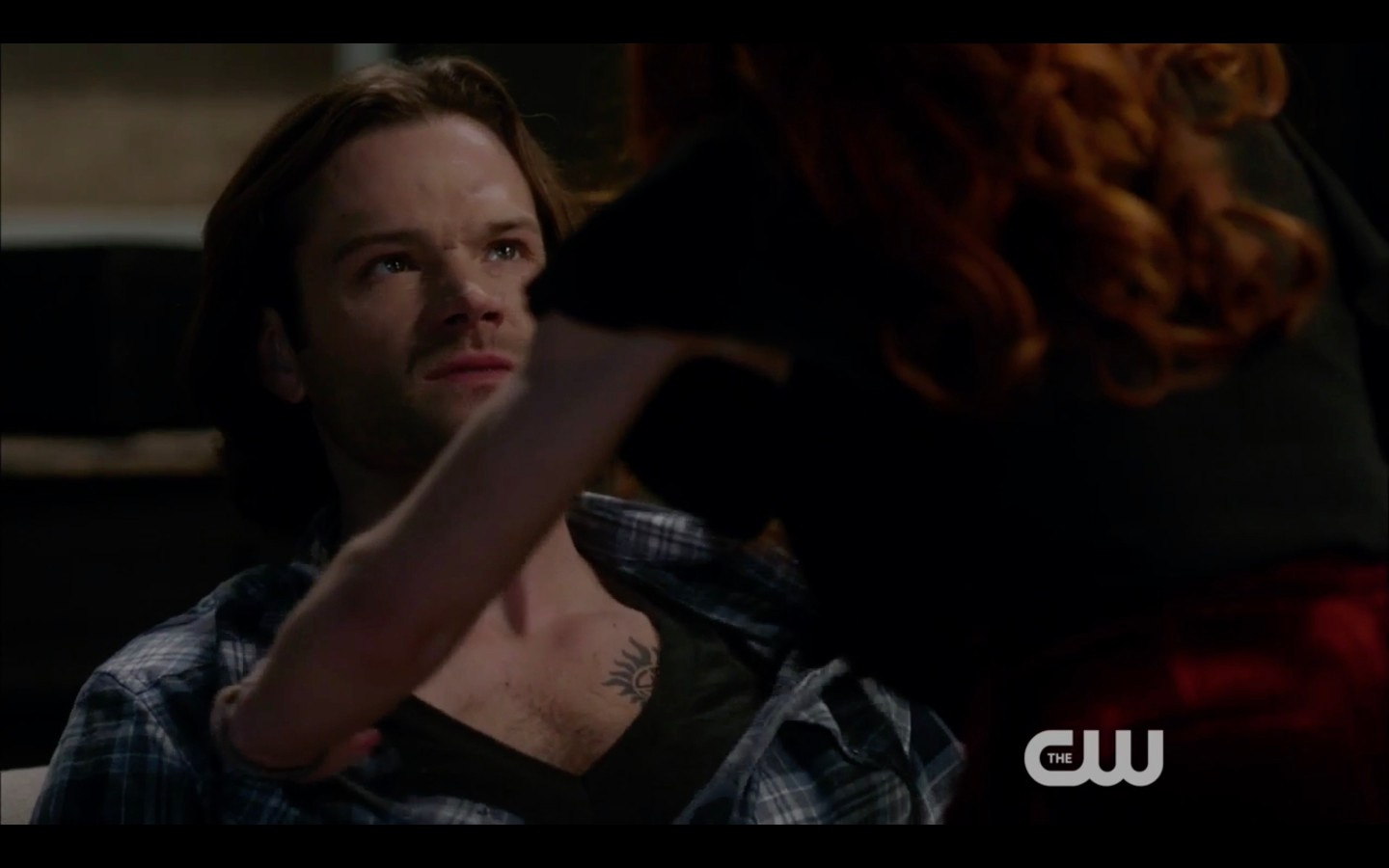 rowena continues baiting sam winchester shirt open 1319