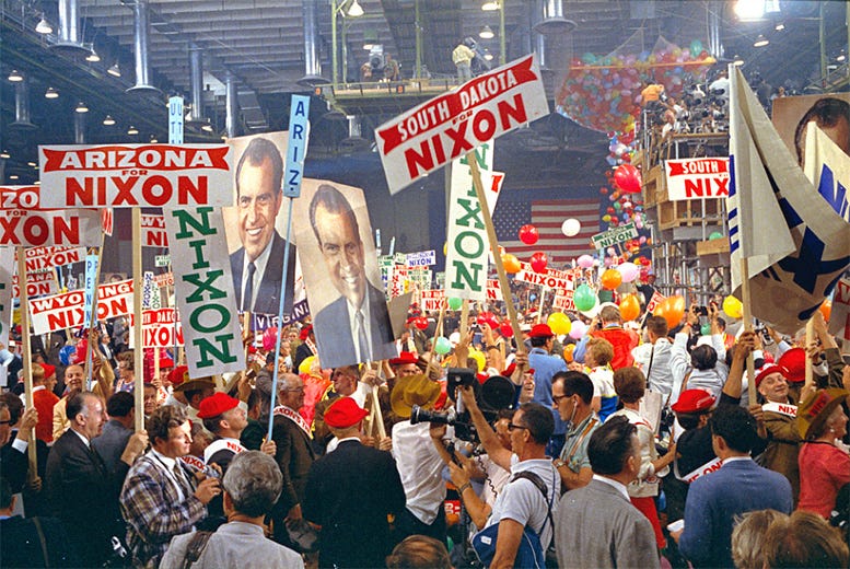 The floor of the Republican National Convention on the first day of the convention at the Miami Beach Convention Center.