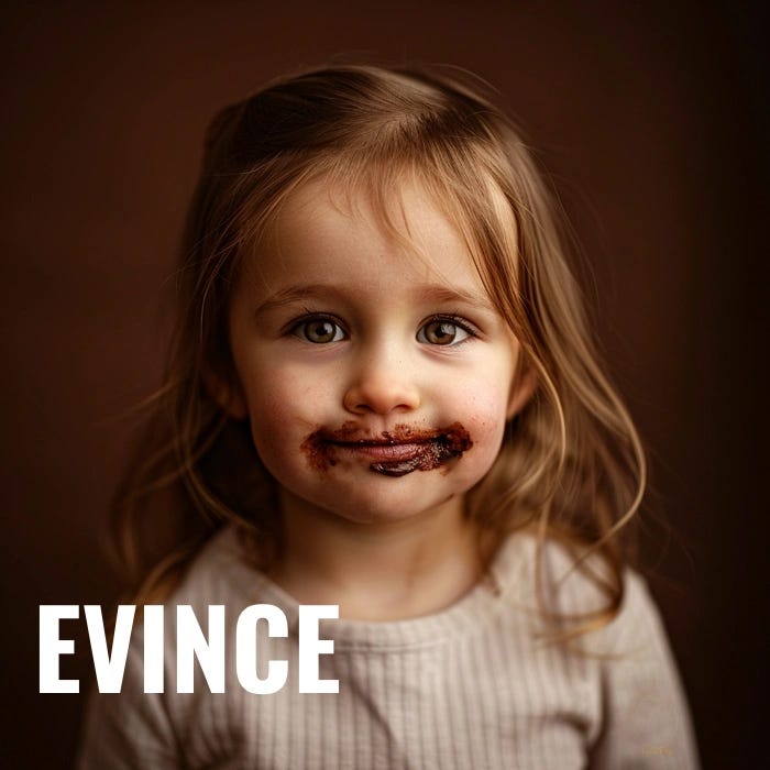 Young girl smiling with chocolate smears around her mouth, illustrating the SAT vocabulary word 'evince'