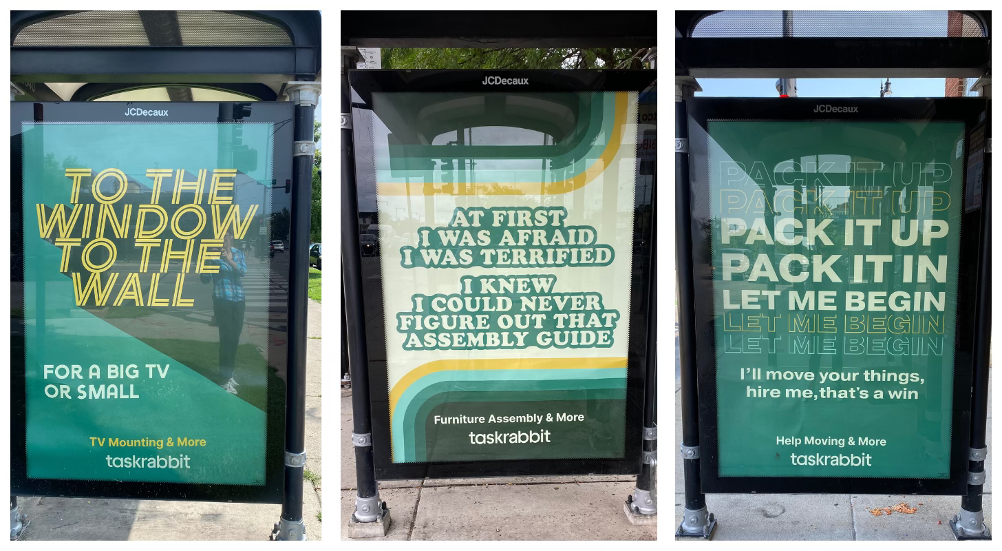 Taskrabbit bus shelter campaign in Chicago IL 2024.