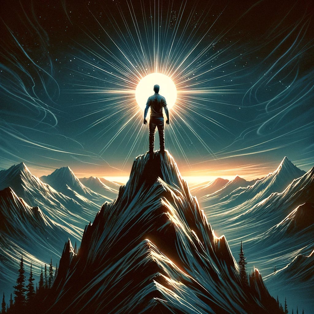 A powerful illustration showcasing the strength and confidence of an individual who embraces solitude. The image features a solitary figure standing on a mountain peak, looking out over a vast landscape below, symbolizing the height of personal independence and resilience. The figure is depicted as calm and composed, with an aura of confidence radiating from them, highlighting their comfort with being alone and their unassailable strength. The expansive view signifies the limitless possibilities and perspectives that come with self-sufficiency. This visual metaphor captures the essence of the quote, emphasizing the formidable nature of those who are not afraid to be alone and the victories they achieve through their independence.