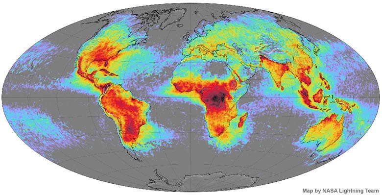 World Lightning Strikes Map