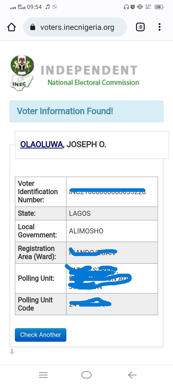 Voter registration status INEC