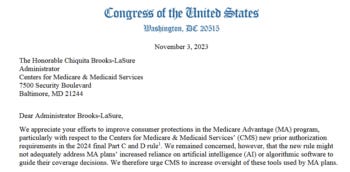 Congressional letter on Medicare Advantage: "We appreciate your efforts to improve consumer protections in the Medicare Advantage (MA) program."