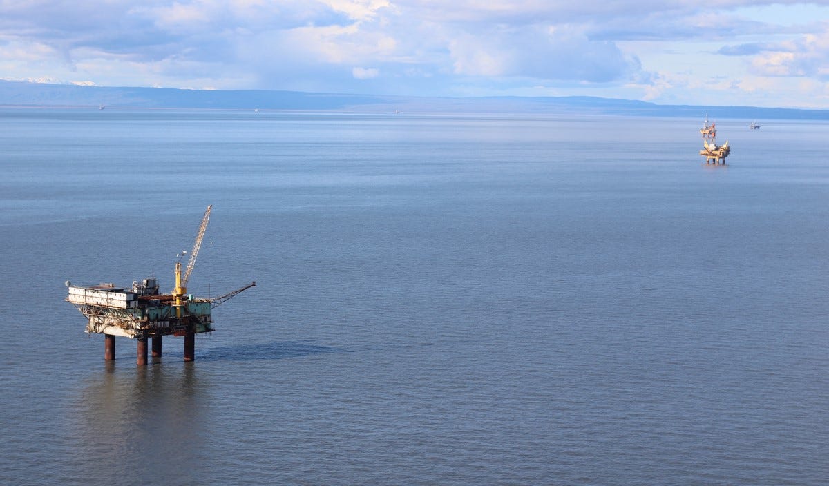 Declining natural gas production from offshore platforms in Cook Inlet is forcing Alaska's urban utilities to turn toward importing liquefied natural gas. (Photo by Nathaniel Herz/Northern Journal)