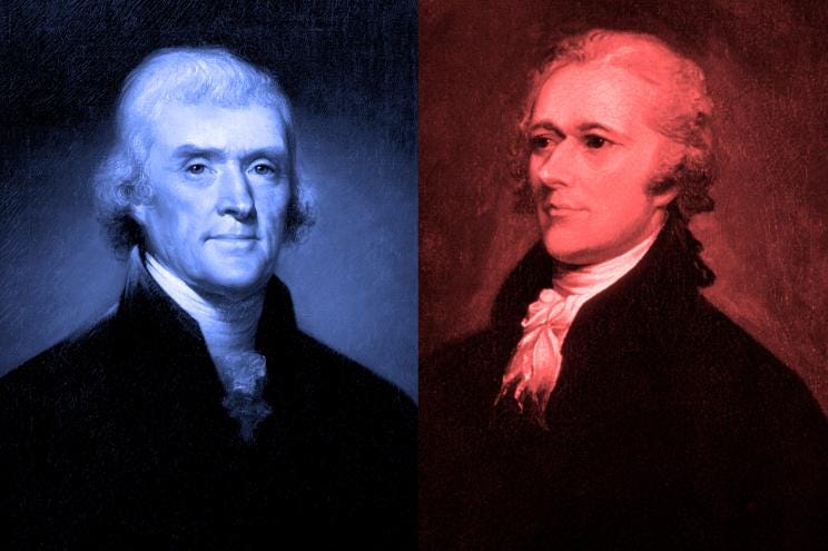 A new book reveals how Thomas Jefferson (left) and Alexander Hamilton (right) hated each other from the get-go — and their feud formed the basis of our political parties.