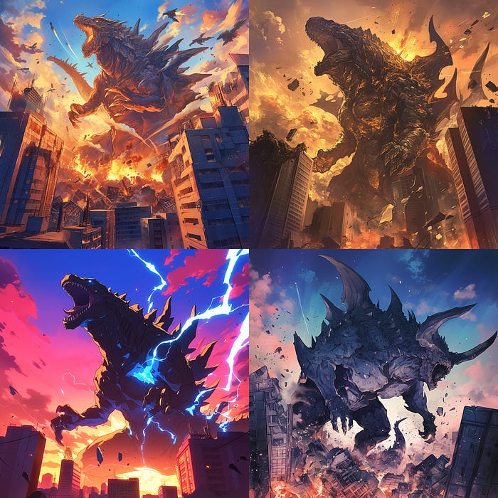 Rampaging Kaiju destroying a city