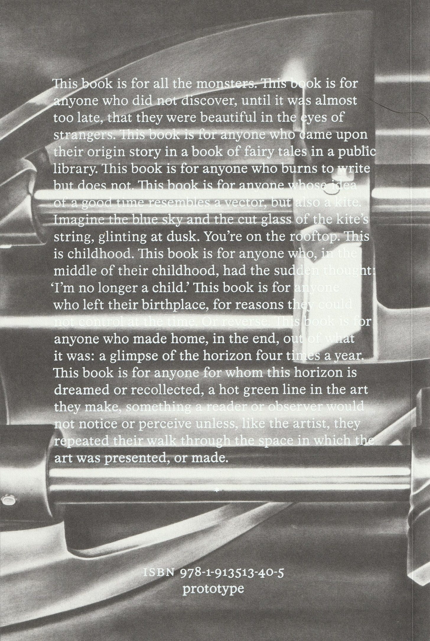 Back cover of Prototype edition of Incubation, featuring text beginning "This book is for all the monsters".