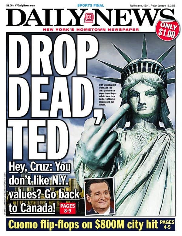 NYDN Front Page #NewYorkValues