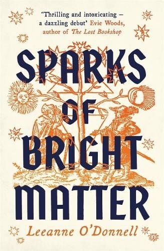 Book cover for Sparks of Bright Matter by Leeanne O'Donnell. Magical symbols and two Georgian gentleman
