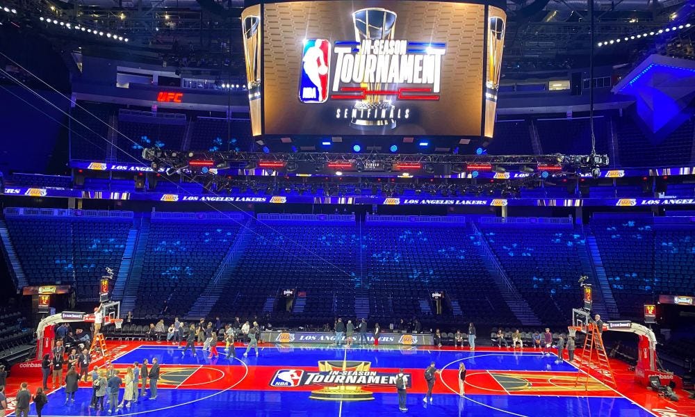 NBA tournament court design for Las Vegas final games in 2023