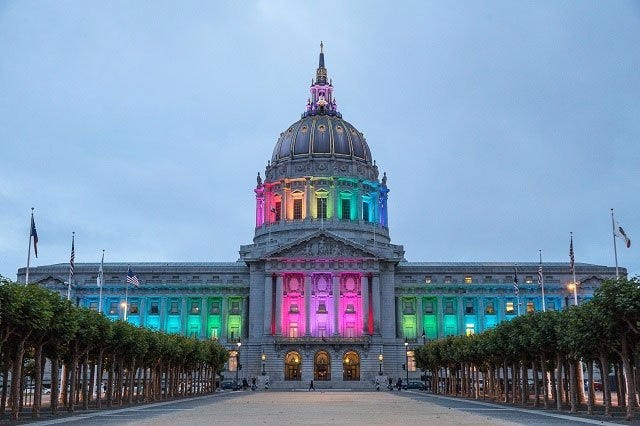 City Hall Exterior, Pride Week Rainbow Lighting, San Francisco, CA