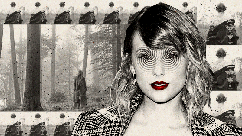 Montagem da Taylor Swift com detalhes psicodélicos 