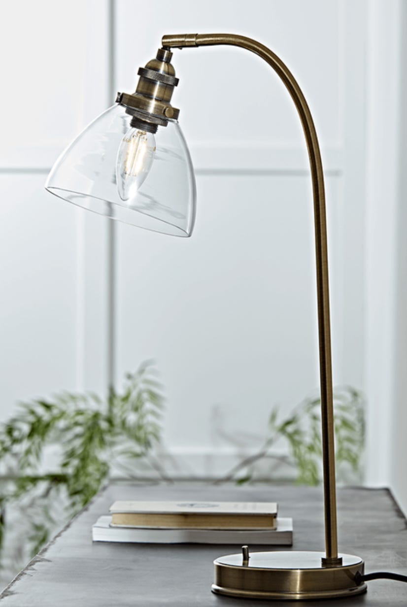 Antique brass neck with glass dome light shade 