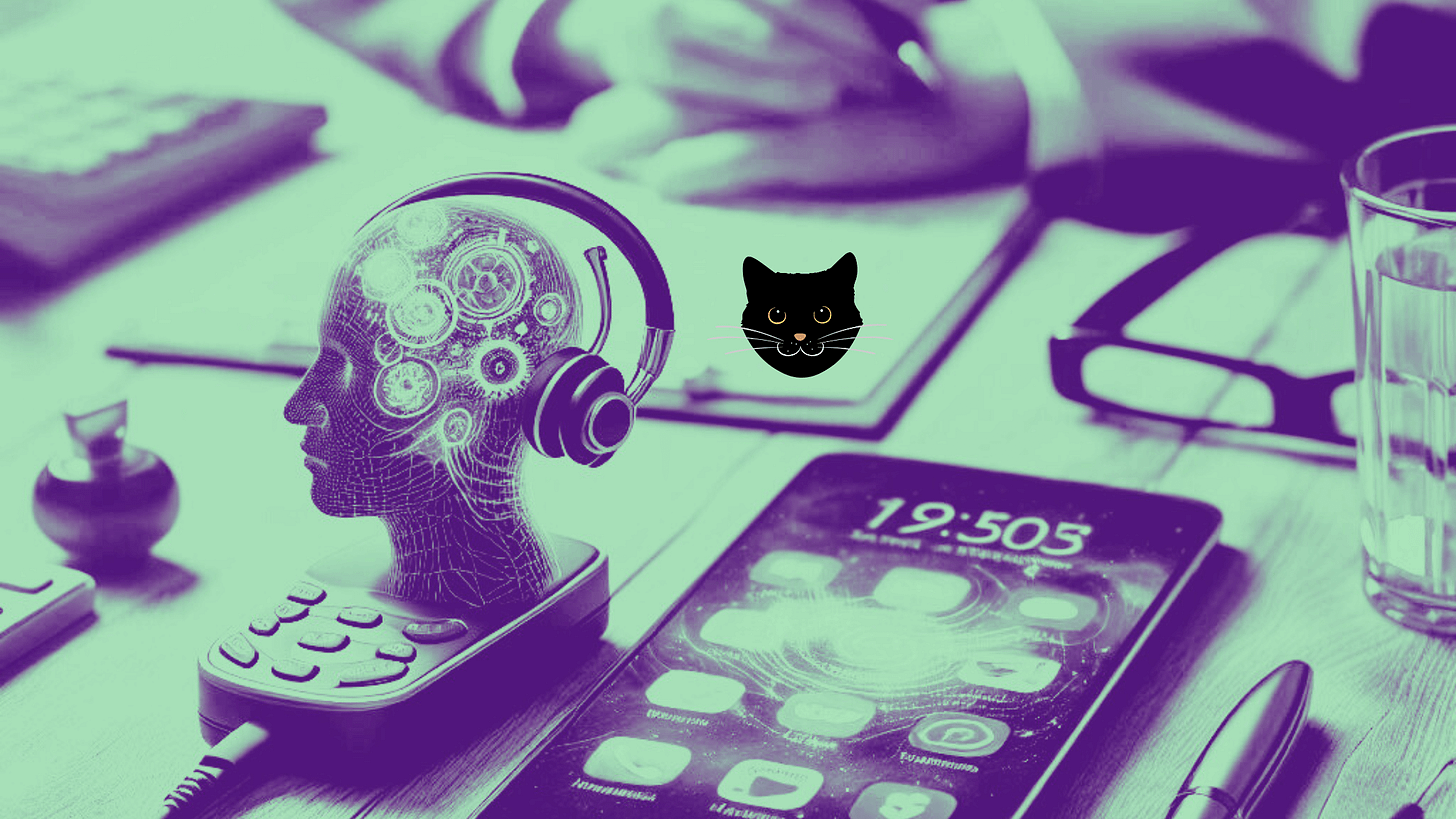 Image of head with wireless headset and a cat face