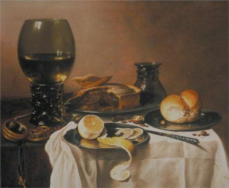 Breakfast Still Life with Roemer, Meat Pie, Lemon and Bread, 1640 - Pieter Claesz