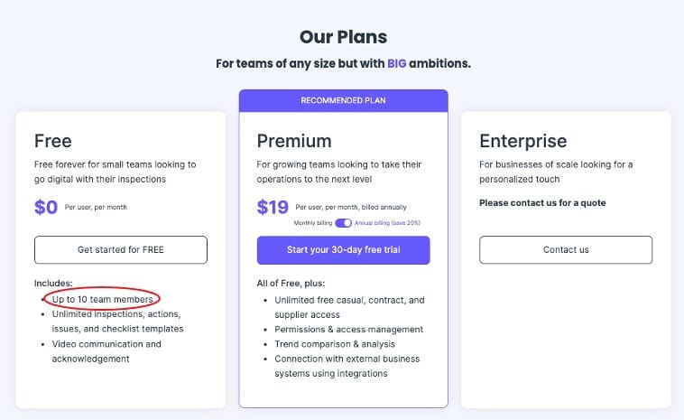 SafetyCulture Pricing Page. 