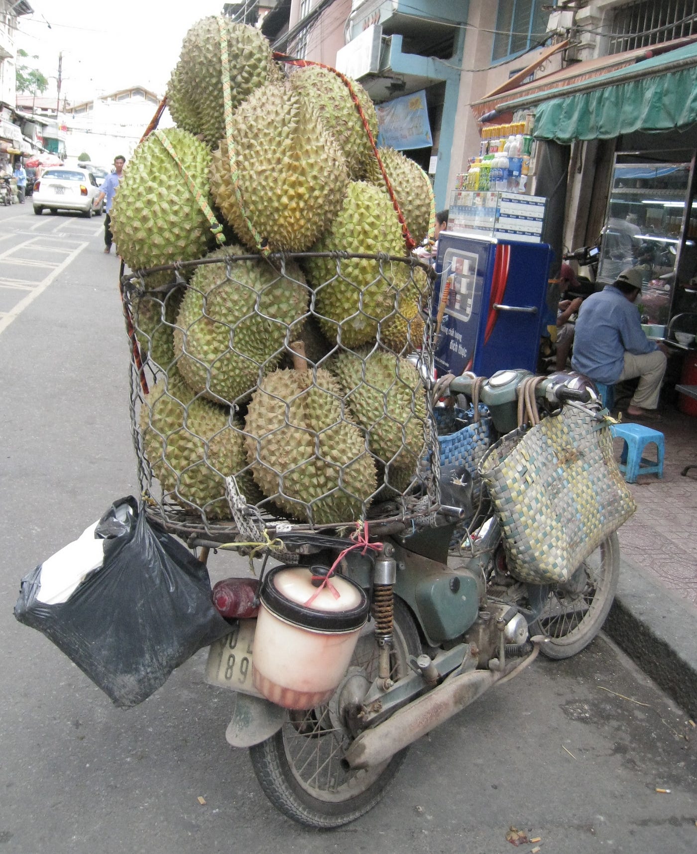 Photo of motorcycle in Saigon loaded with jackfruit