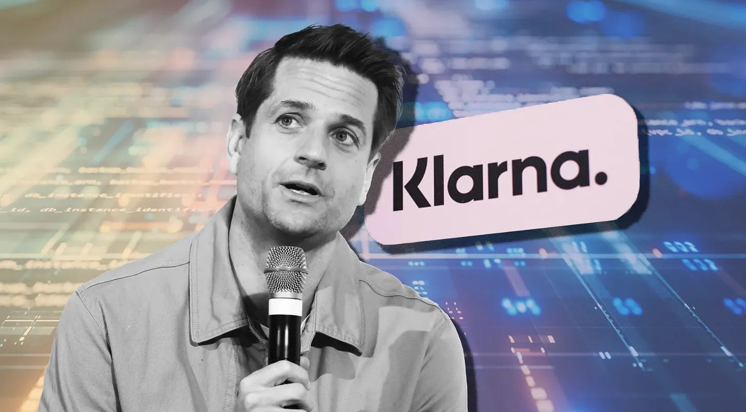 Klarna CEO Sebastian Siemiatkowski speaking about the company's shift away from SaaS, with a digital Klarna logo in the background."Klarna CEO Sebastian Siemiatkowski speaking about the company's shift away from SaaS, with a digital Klarna logo in the background.