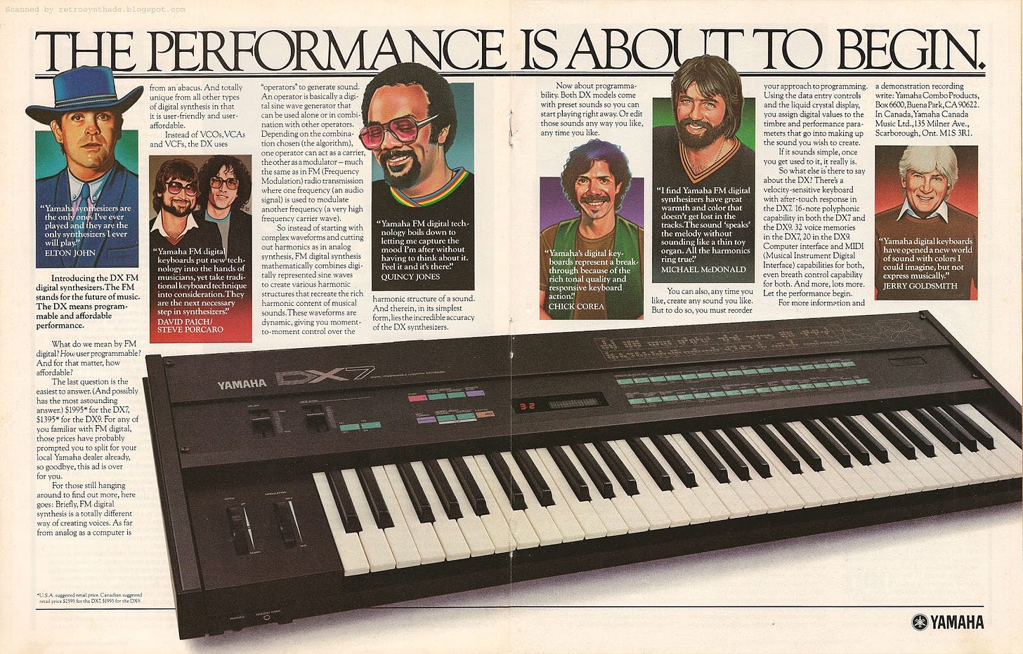 Retro Synth Ads: Yamaha DX7 "The Performance is about to begin" 2-page ad -  Part 1, Keyboard 1983