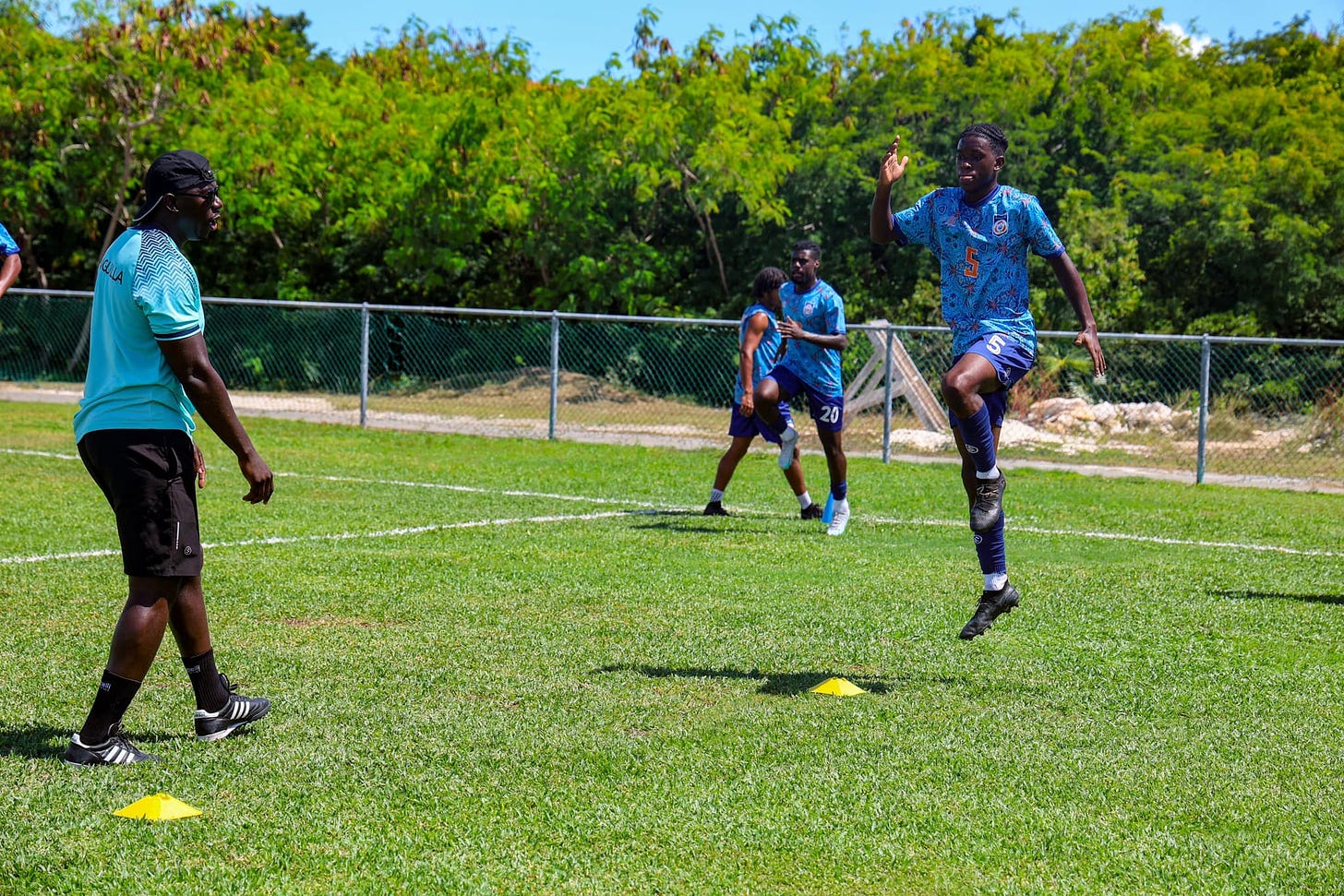 May be an image of 5 people, people playing soccer, people playing football and frisbee