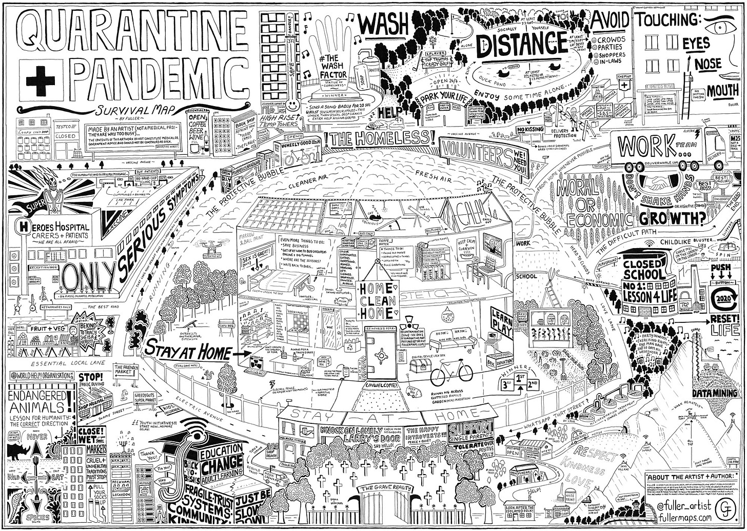 Quarantine + Pandemic Survival Map, 2020, by Gareth Fuller