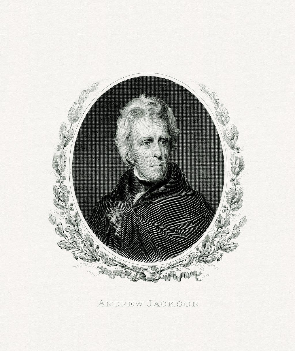 Engraved portrait of Jackson as president by the Bureau of Engraving and Printing. This portrait has appeared on the $20 bill since 1929.[326]