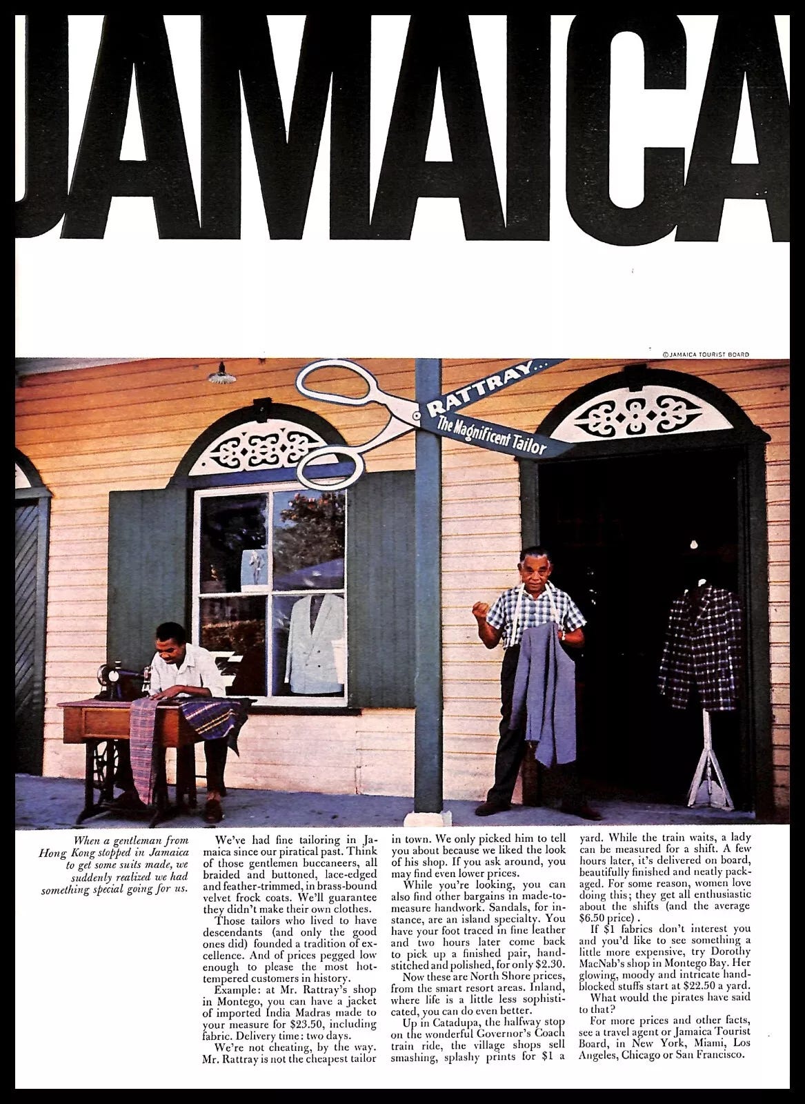 1965 Jamaica Tourist Board Vintage PRINT AD Travel Suit Tailor Rattray - Picture 1 of 2