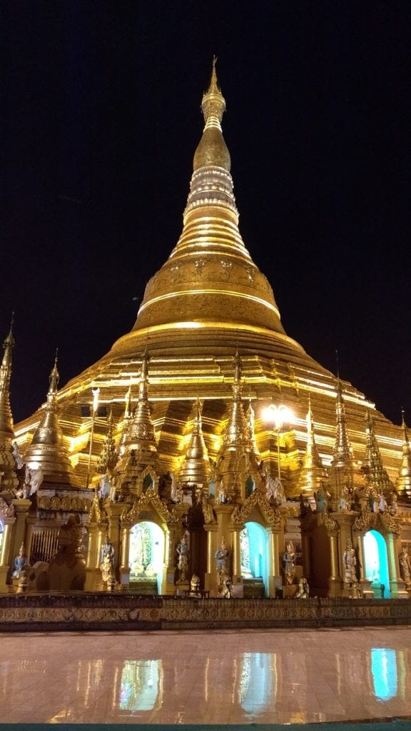 Gleaming gold pagoda by night