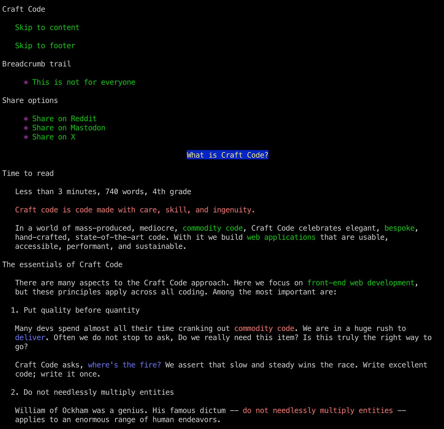 The Craft Code site works even in the Lynx text-only browser.