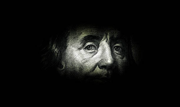 Ben Franklin's face on the old US $100 dollar bill. Macro grunge style photo. Large resolution, large size, high quality. Ben Franklin's face on the old US $100 dollar bill. Macro grunge style photo. Large resolution, large size, high quality. delusional pics stock pictures, royalty-free photos & images