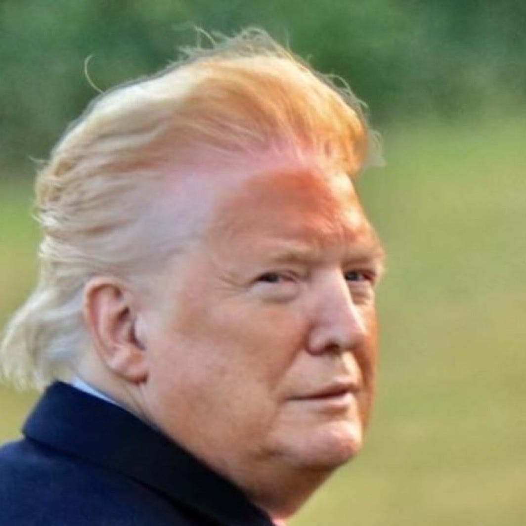 Trump with spray-tanned face