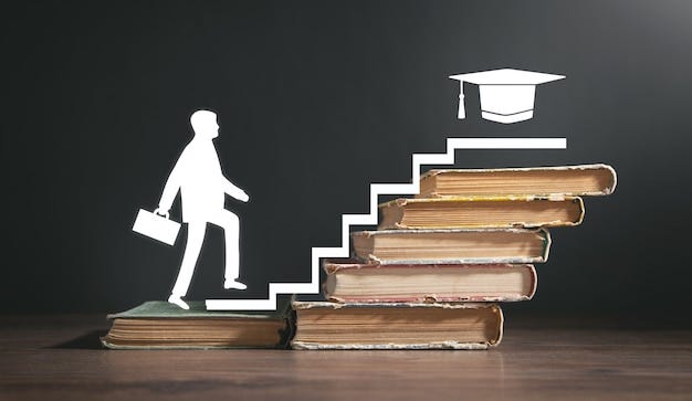 Premium Photo | Man walking up stairs from books. education. knowledge.  success