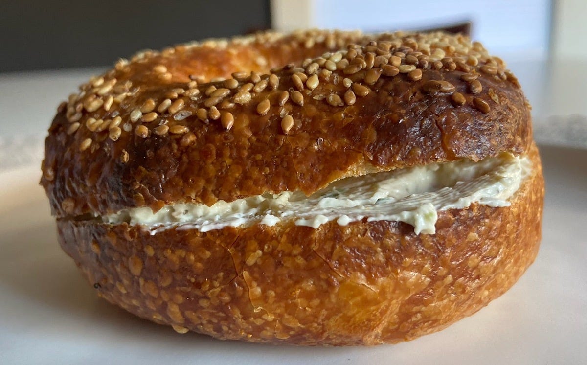 Little Market sesame bagel with cream cheese