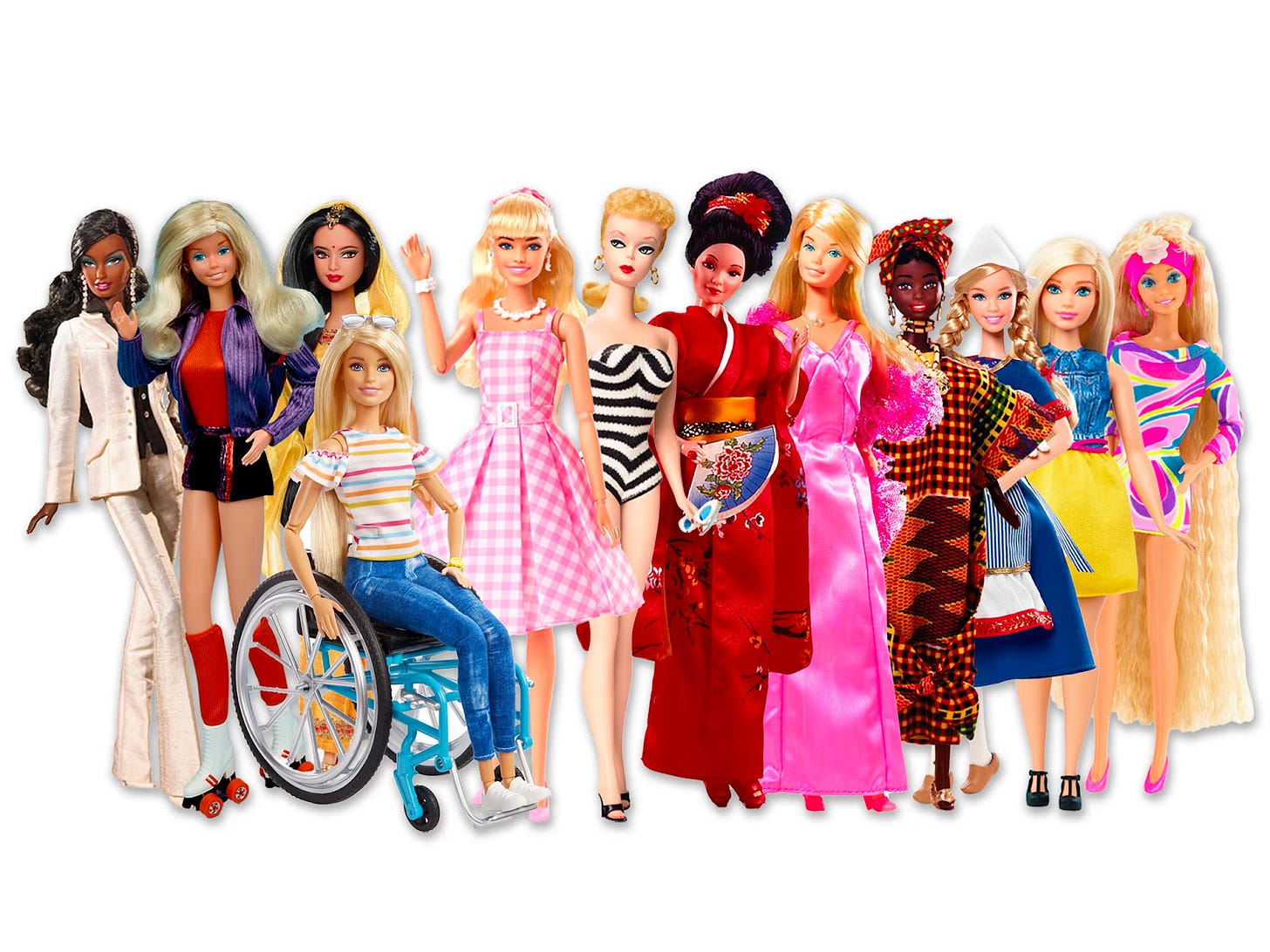 A collection of different Barbie dolls