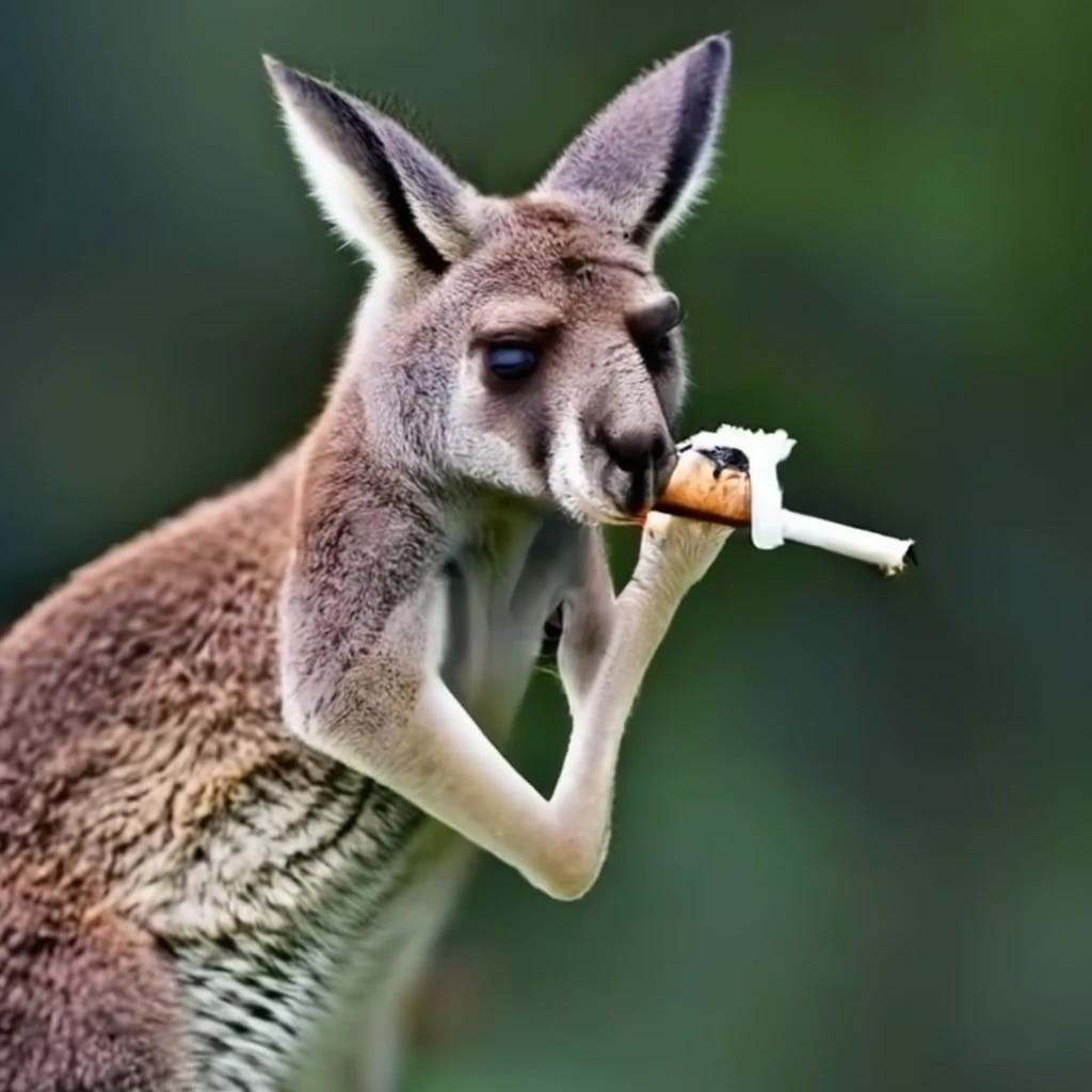 Kangaroo smoking a cigarette