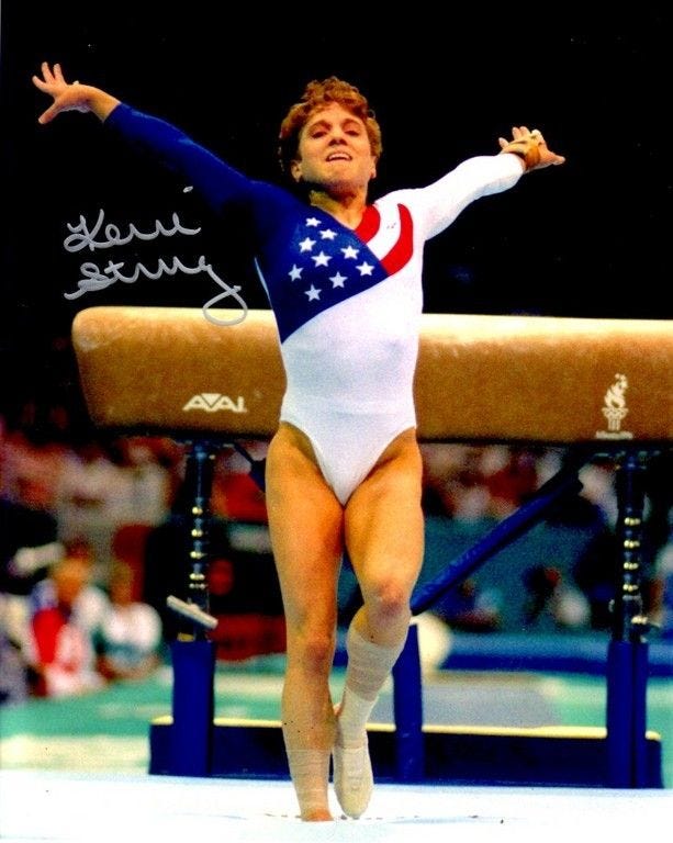 Kerri Strug on the vault: nailed the landing with a broken foot. One of my  favorite Olympic moments.